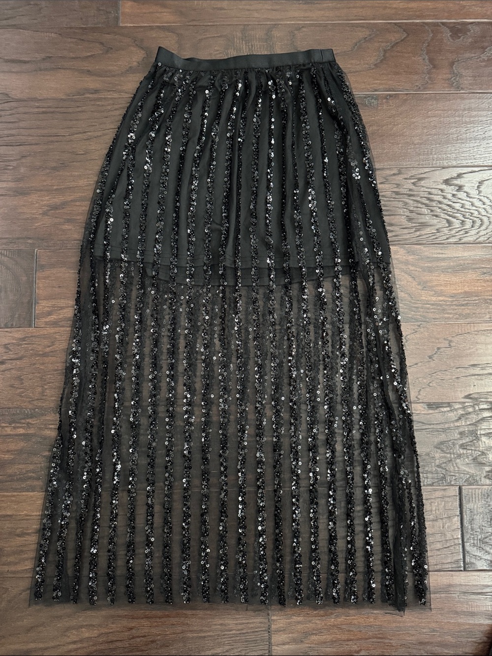 Black Sequin Stripe Mini/Maxi Skirt - Women's XS Elegant Evening Skirt